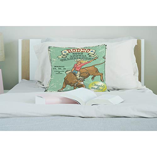 Ekobla Rodeo Cowgirl Throw Pillow Cover Cool Riding A Bull 29Th Annual Championship Farm Ranch Cozy Square Cushion Case For Men Women Boys Girls Room Home Decor Cotton Linen 18X18 Inch #TOP2