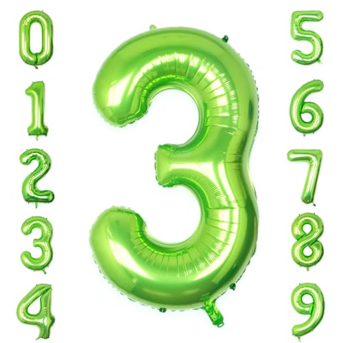 Image of 40 Inch Green Number 3 Balloon Lime Big Large Helium Number 0-9 | Giant Digital 3rd Foil Mylar Party Balloon for Birthday Party Anniversary Graduation Decorations