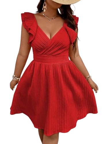 Image of Floerns Women's Plus Size Wrap Front Sweetheart Neck Ruffle Cap Sleeve A Line Dress