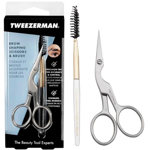 Tweezerman Eyebrow Shaping Kit Brow Scissors and Brush Professional Stainless Steel Mini Scissors (Pack of 2)