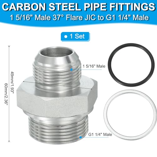 Image of PATIKIL Hex Reducing Nipple Connectors Pipe Adapter 1 5 /16 inch Male 37 Flare JIC x 1 1 /4 inch g Male, Pipe Fitting Reducer Nipple Adapter Plated Steel Hydraulic Fitting