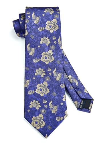 Image of Enlision Ties for Men Floral Tie Handkerchief Cufflinks Set Formal Flower Classic Mens Necktie & Pocket Square Wedding