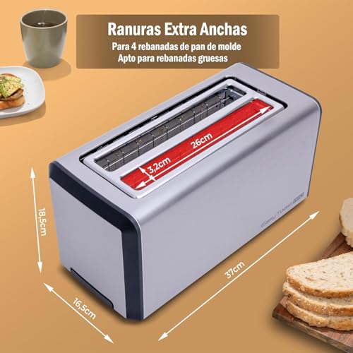 Miniatura 2 de Tostadora Digital Easy Toast Pro Con Auto Lift, Pantalla Táctil, 6 Niveles De Tostado, 6 Programas De Pan, Función Descongelar Y Recalentar, 2 Ranuras Anchas, Acero Inoxidable