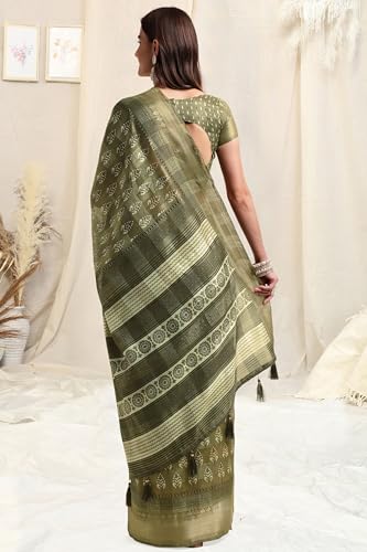 Image of MIRCHI FASHION Women Saree Cotton Blend Kalamkari Printed | Comfortable Office and Regular Daily Use Sari with Unstitched Blouse Piece