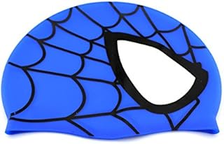 Swimming Cap, Waterproof Silicone Unisex Swimming Hat Spider Pattern Long Hair Hat for Kids Children,Boys and Girls for Water Sports (Blue)