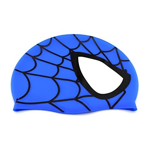 Swimming Cap, Waterproof Silicone Unisex Swimming Hat Spider Pattern Long Hair Hat for Kids Children,Boys and Girls for Water Sports (Blue) Cover