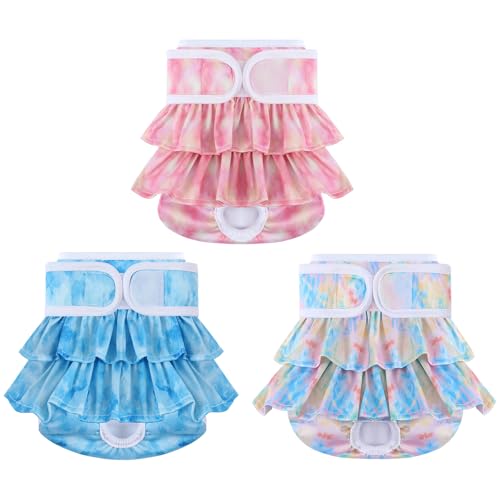 Image of Reusable Dog Diapers Female 3 Pack Doggie Diapers for Period Heat Incontinence Puppy Training (Small, Watercolor)
