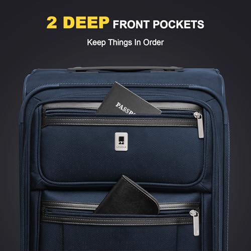 Image of LEVEL8 Carry On Luggage Airline Approved with Compartment, Softside Expandable Rolling Suitcase with Spinner Wheels, Blue, Carry-On 20-Inch