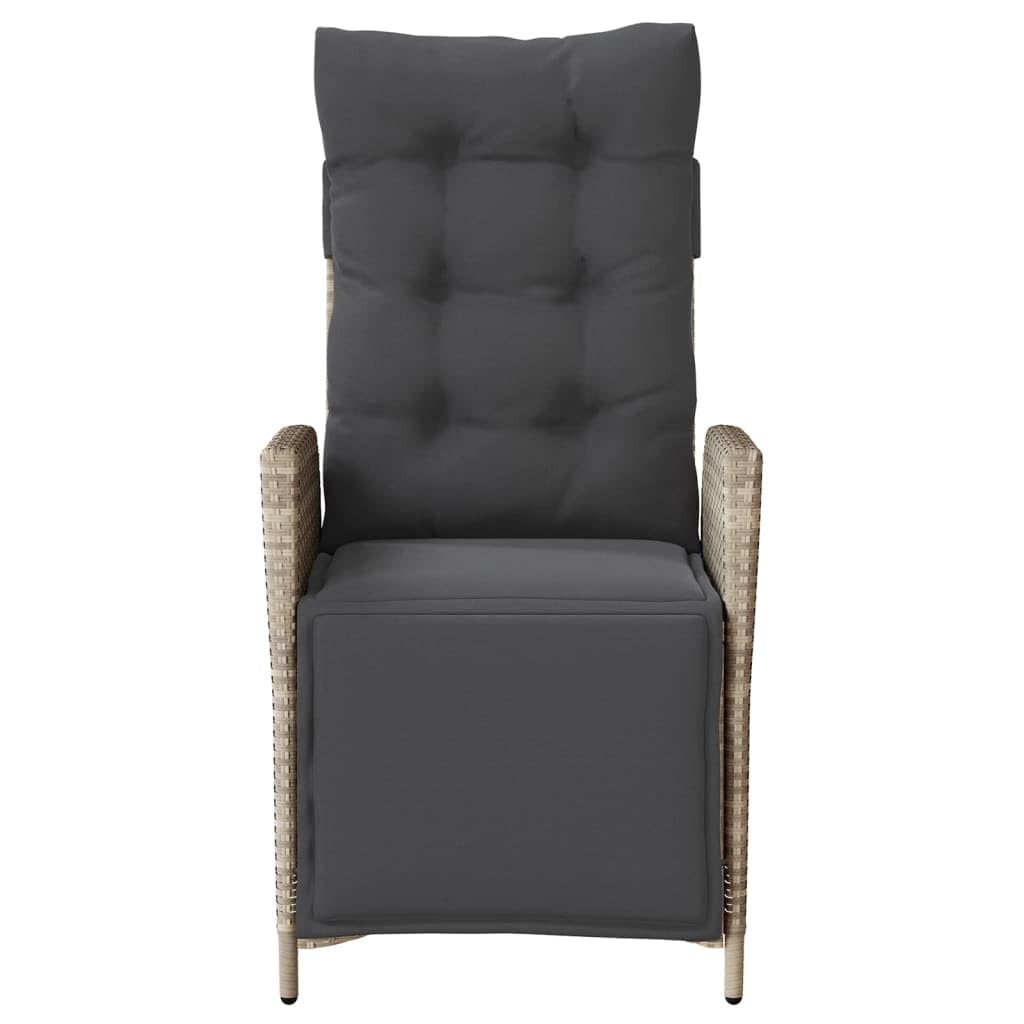 Juego de muebles de bistró de polirratán, gris claro, con respaldo ajustable y reposapiés, cojines gruesos con fundas desmontables, marco de acero, para jardín, balcón, terraza