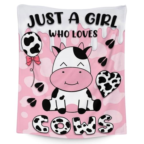 Mercuryelf Cow Throw Blanket - Soft, Fuzzy & Warm - 50x60 Inches Flannel Blankets for Living Room, Sofa - Pink Cute Throws Gift for Teens