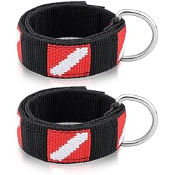Scuba Wrist Strap, Adjustable Wristband with Stainless Steel D Ring | Wrist Straps with Dive Flag Strap for Diving Lights, Flashlights, Cameras, Compass, Dive Slates, for Divers and Snorkeler