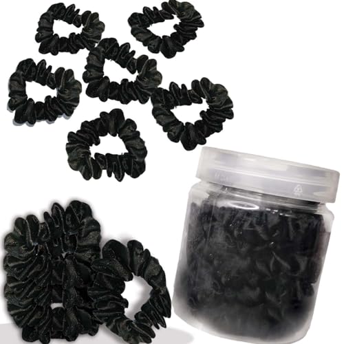 Image of TEMPERIA (6 pcs) Silk Satin Scrunchies For Women & Girls with Box - Stylish Luxury Ponytail Rubber Band Ties for Hair - Black (MN03)