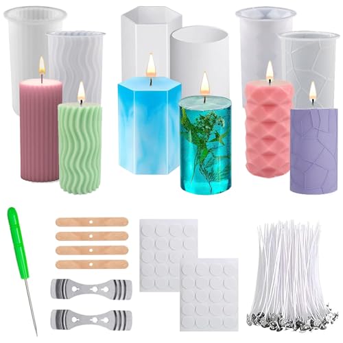 Silikonform Kerze 6 Stück Kerzenformen zum Gießen Kerzen Selber Machen Set Silikonformen Gießformen DIY Kerzenform Silikon Gießformen Geometrie Stumpen für DIY Aromatherapie Herstellung Supplies