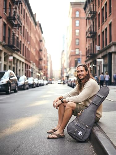Image of The House of tara Cotton Canvas Fabric Acoustic Guitar Bag Cover for Men and Women | Modern Guitar Case | 100% Cotton Inner Lining | Adjustable Straps | Padded Protection | Zip Pocket (Acorn Brown)