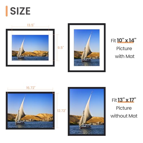 Image of upsimples 13x17 Picture Frame, Display Pictures 10x14 with Mat or 13x17 Without, Wall Hanging Photo Frame, Black, 1 Pack