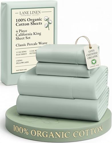 LANE LINEN 100% Organic Cotton California King Sheets Set, Soft
