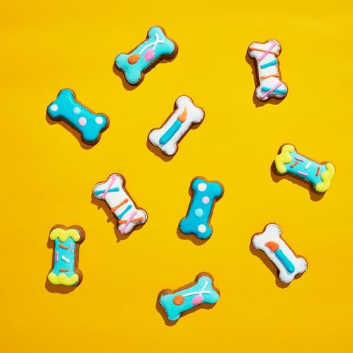 Image of Thoughtfully Pets, Dog Birthday Cake Mini Treats Gift Set, Includes 10 Ginger Flavored Mini Cookie Bones & Candle, Pet Celebration Treats for Puppy Parties or Gotcha Day