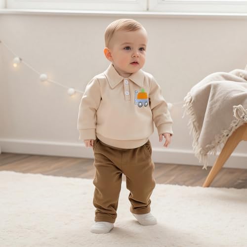 Toddler Boy Pumpkin Sweatshirt Fall Long Sleeve Lapel Collared Button Pullover Tops Kid Infant Baby Halloween Clothes3
