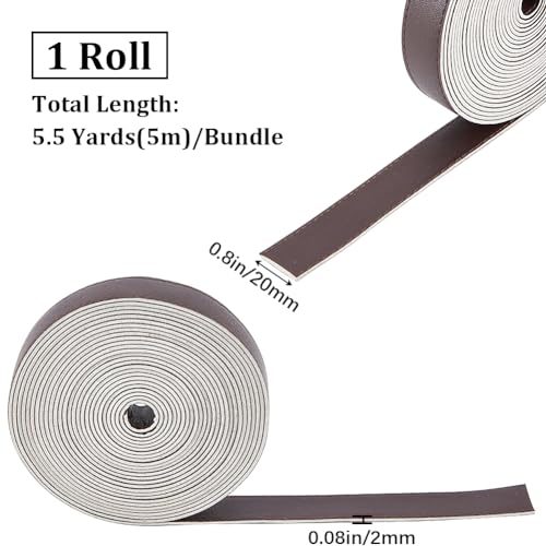 GORGECRAFT 5M Long Double Sided Leather Strips 20mm Wide Imitation Leather Strap 2mm Thick Flat Leather Cord Hand-stitched Edge PU Threads Strings for DIY Crafts Handle Belt Making Coconut Brown - Image 2