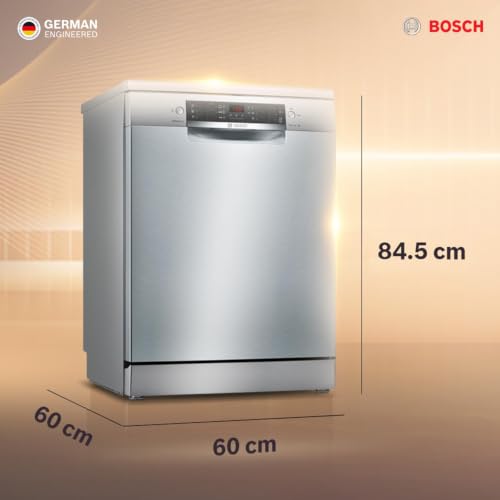 Image of Bosch 15 Place Setting (fits up to 80 utensils) Free-Standing Dishwasher for Indian Utensils | Hygiene+ & Intensive Kadhai Program (SMS46KI03I, Inbuilt Heater, Removes 99.9% Germs, Silver Inox)