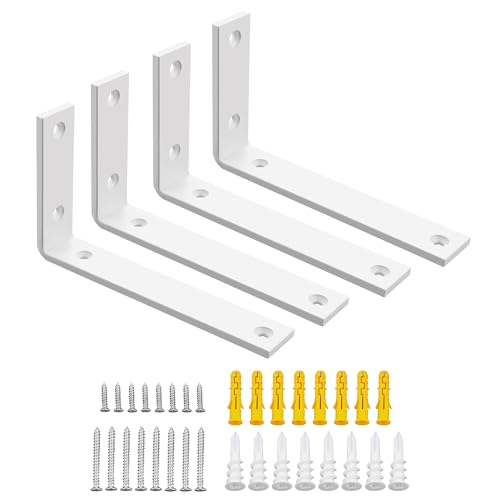 SAYAYO White Shelf Brackets Heavy Duty Metal L Brackets for Shelves 5MM Thick Angle Bracket