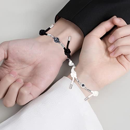 Matching Bracelets for Couples, Couple Bracelets Magnetic Relationship Bracelet Couple Gifts for Boyfriend Girlfriend Him Her, 2 PCS Love Bracelets Projection Bracelet with 100 Kinds of Languages