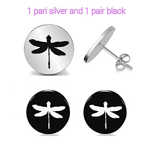 Kooer 2 Pairs Stainless Steel Hypoallergenic Engraved Dragonfly Stud Earrings Jewelry Gifts For Men Women Girl Firend Sister Mother Grandmother Daughter (Style 1) #TOP2
