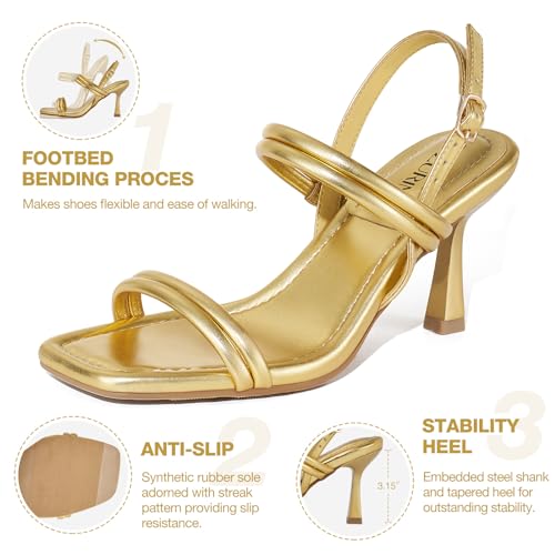 ZURIN Womens Strappy Sandals Stiletto Heels Square Open Toe Ankle Strap Dress Shoes 3 Inch Kitten Heeled Sandals for Wedding Bridal Evening Party Prom Summer 5