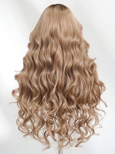 Image of Beauty Forever 13x4 Pre Everything Body Wave Lace Front Wig Human Hair, Ash Blonde Glow with Dark Roots,Glueless Drawstring No Slip Wig 150% Density Pre Plucked Pre Cut Ready to Go 24inch