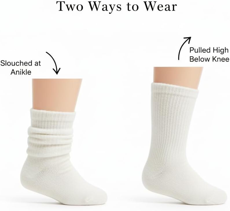Toddler Slouch Socks 3-Pack Kid Slouchy Knee High Socks for School, Dance, Sports Soft Cotton Crew Socks for Girls