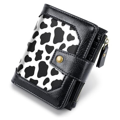 Image of Women Leather Wallet RFID Blocking Small Bifold Zipper Pocket Wallet Card Case Purse with ID Window, Cow