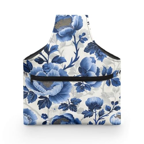 Image of Blue Floral Yarn Storage Bag for Crocheting Lightweight Knitting Bags and Totes Holding Yarn Crochet Hook Needles,Large