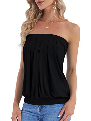 DJT Women's Summer Beach Tie Dye Sleeveless Stretchy Pleated Tube Tops