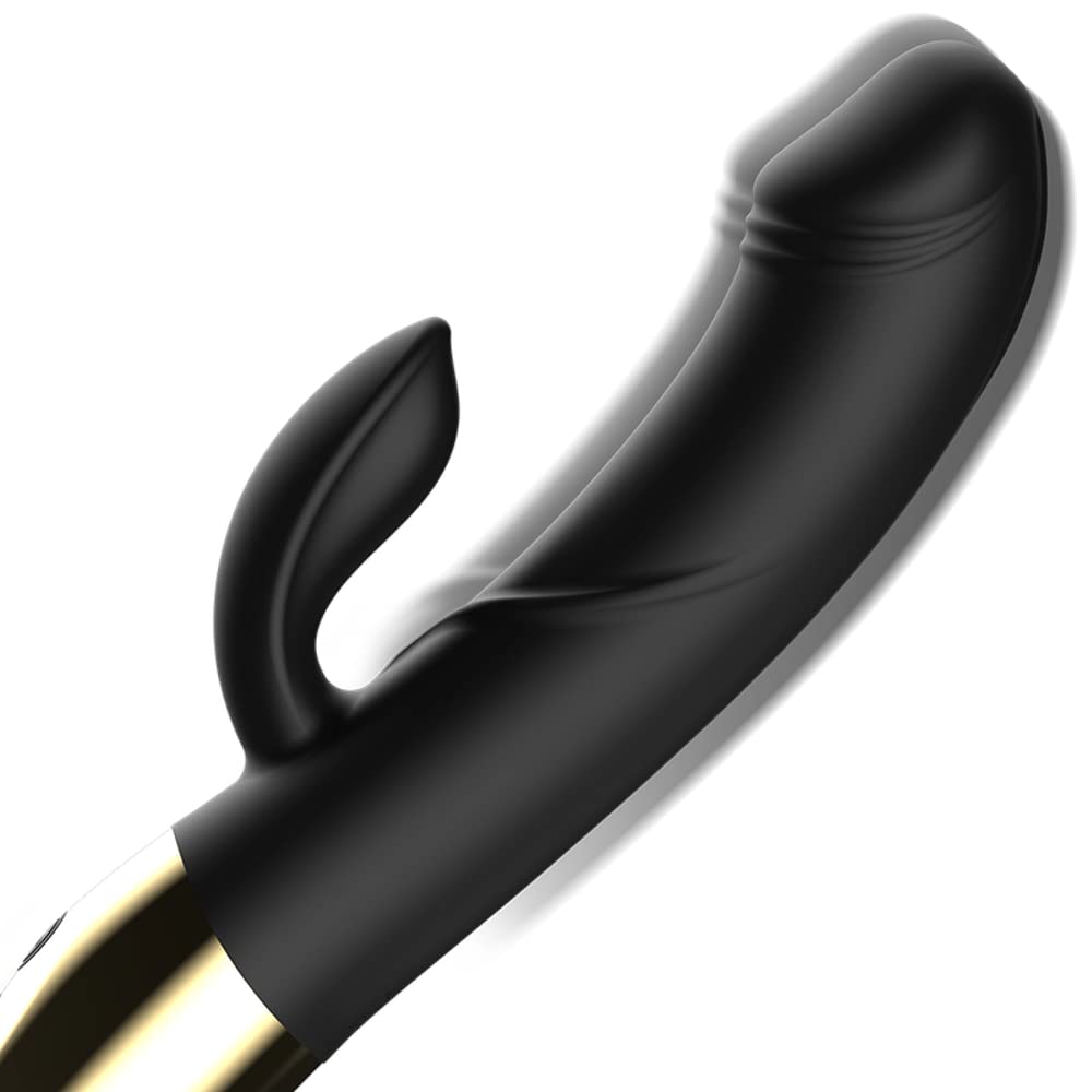 VIBRATORE FEMMINILE IN SILICONE NERO CON STIMOLATORE CLITORIDE RABBIT USB