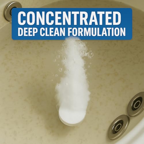 Image of Jetted Tub Cleaner Bathtub Tabs - 12 ACTIVE Cleaning Tablets, Compatible with Whirlpool & Spa Bath System, Jets, Whirl Tubs, Professional Septic Safe Bath Jet Scale and Residue Remover - 1 Year Supply