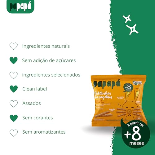 Papapá, Palitinho de vegetais infantil (Biscoito), Orgânico, Sabor Cenoura, 20g, Laranja