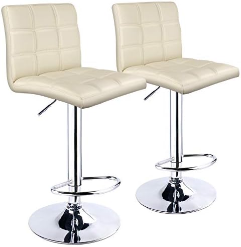 Leopard Modern Square PU Leather Adjustable Bar Stools with Back,Set of 2, Counter Height Swivel Stool (Beige)