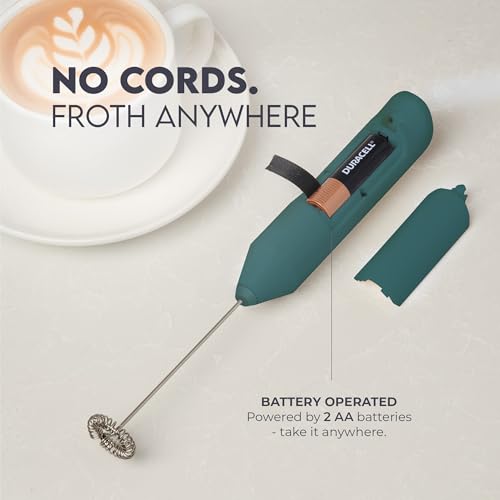 Image of Zulay Kitchen Powerful Milk Frother AA Batteries Included - Ultra Fast Handheld Drink Mixer with Stainless Steel Whisk Stirrer for Coffee, Protein, Matcha & More, Frother Wand Electric Frothmate Green