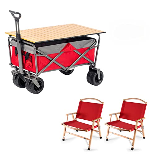 YAODCHU Carro de Playa Plegable para Exteriores, Carrito rodante Ajustable con Ruedas Grandes/Dos sillas/Escritorio, para Playa, Compras