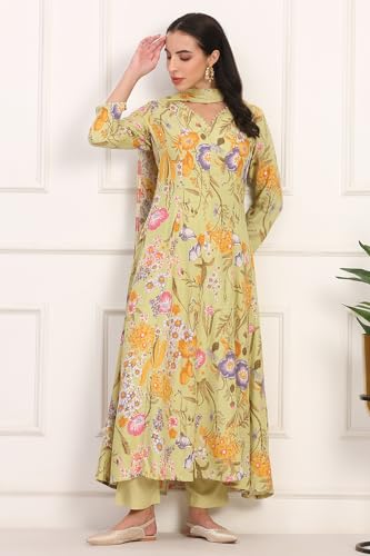 Image of W for Woman Orange Abstract Printed Tiered Spaghetti Kurta and Leggings Set with Dupatta