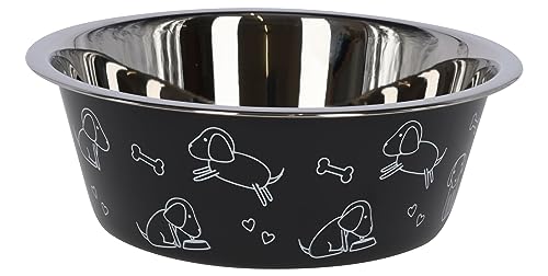 Kerbl Pet Ciotola in acciaio inox, ca. 2800 ml, nero con motivo