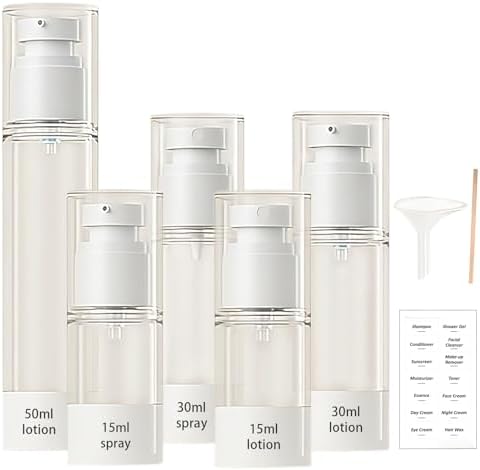 Travel Bottle - Travel Bottles for Toiletries, Airless Pump Bottle, Travel Pump Bottle for Foundation Liquid, Isolation Cream, Hair Spray - 5 Pcs, 15/30/50ml