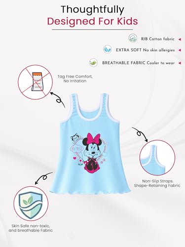 Image of Kids Minnie & Friends Printed Girl's Regular Fit Vest Dori Neck| 100% Cotton| Skin Friendly | Lightweight | Sleeveless Design | Pack Of 6 (Color & Print May Vary)