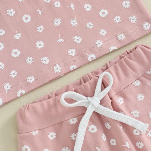 Toddler Baby Girl Clothes Summer Short Sleeve Floral Print T Shirt Tops + Elastic Shorts Set Infant Casual Outfits4