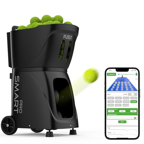 PUSUN PT-Smart-Pro Smart Tennis Ball Machine - Auto Serve with APP/Remote/iWatch Control, 12 Serving Modes, 4-6H Battery for Training/Coaching (Black)
