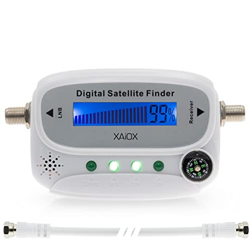 Digitaler Satfinder SF44 LCD - Digitale Leuchtanzeige, Signalton, Verbindungskabel - Satelliten Messgerät Ausrichten von Antennenschüsseln | Flachantennen + deutsche Anleitung