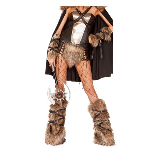 PURFUN Fuzzy Faux Fur Leg Arm Warmers with Leather Band, Men Women Halloween Cosplay Medieval Renaissance Costume Arm Leg Cover Wrap Furry Night Out Club Christmas Party Hand Arm Warmer Band