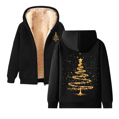Zip Weihnachtspullover Damen Fleece Langarm Ugly Christmas Sweater mit...