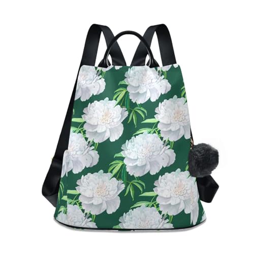 Sac à dos femme grande capacité antivol imperméable blanc motif floral vert tendance mode