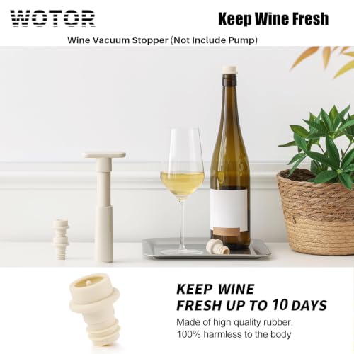 Image of WOTOR Wine Stoppers Vacuum, Silicone Wine Saver & Preserver, 12 Pcs (Cream) | Reusable Bottle Sealer Keeps Fresh